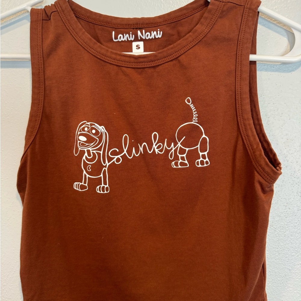 Brown Relaxed-Fit Tank Top with Slinky Dog Design